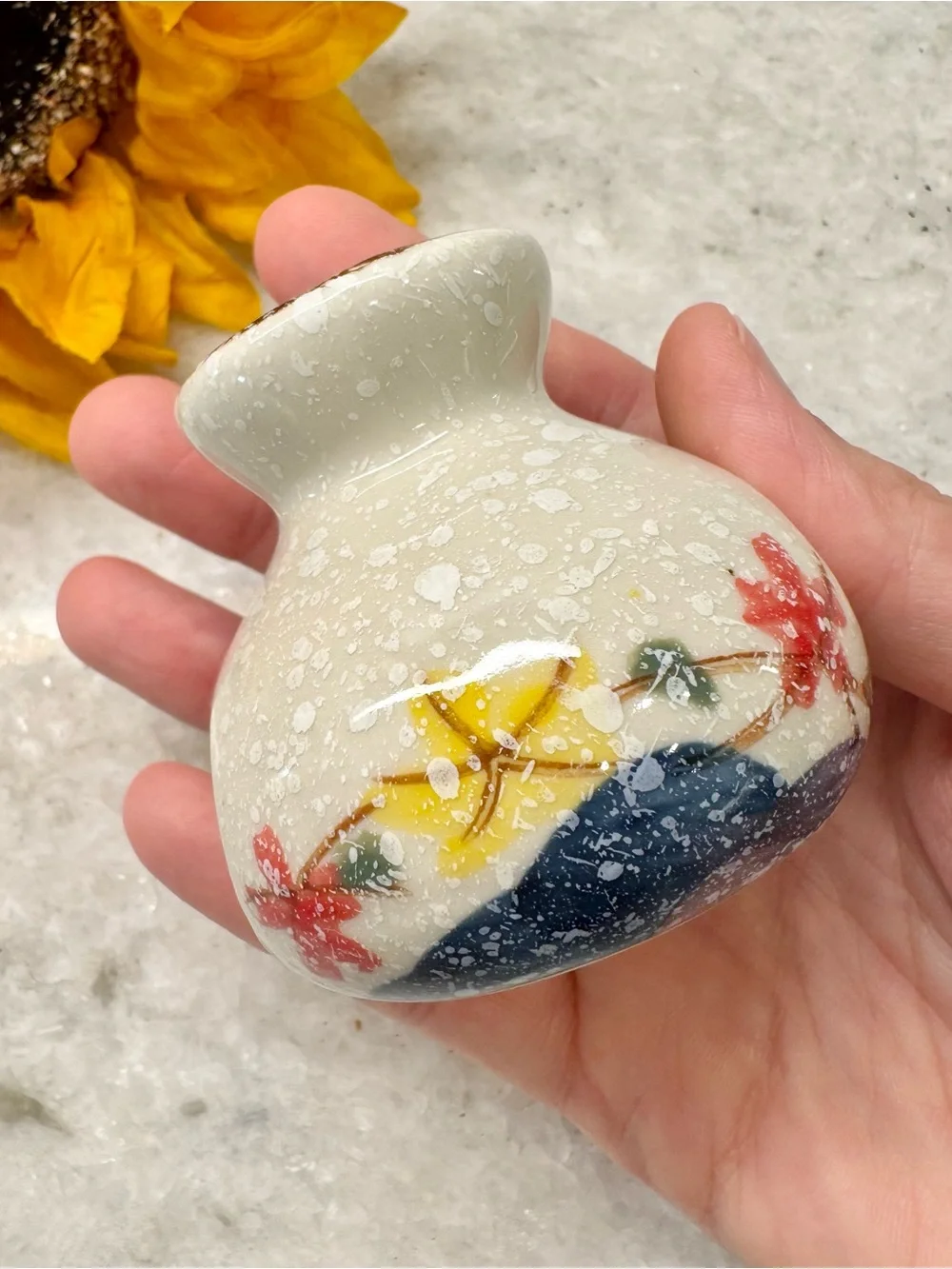 New Flowers Speckled Ceramic MINI Vase, Toothpick Holder, Match Holder - 2.25”